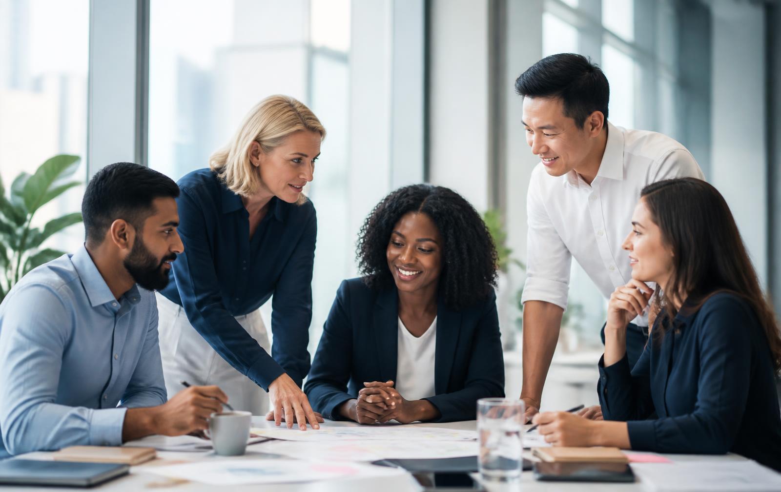 Equipe corporativa em reunião colaborativa
